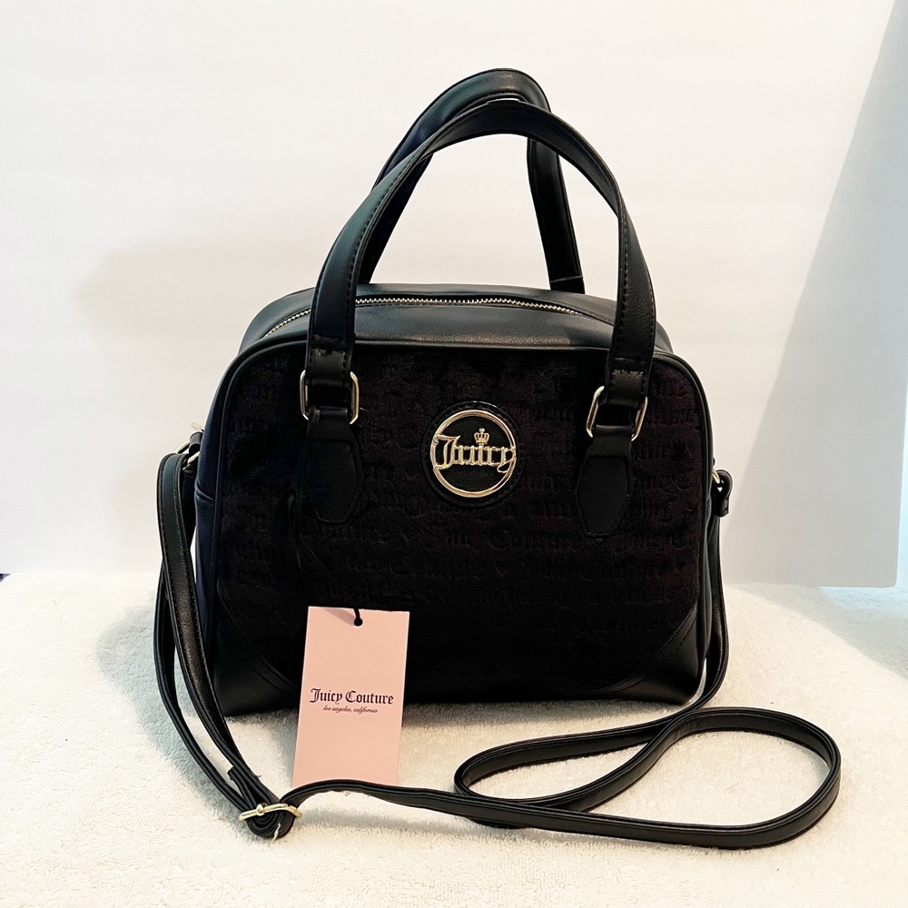NWT! [Juicy Couture] Black Velvet Bowler Bag Crossbody Career Office Travel